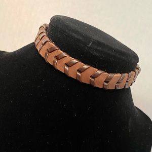 Adjustable Leather Bracelet Herringbone Design